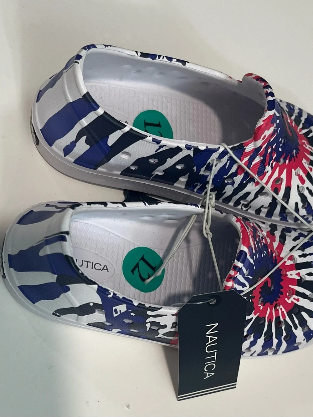 Nautica Kids Tie-Dye Slip-On Sneakers in Red, Blue & White